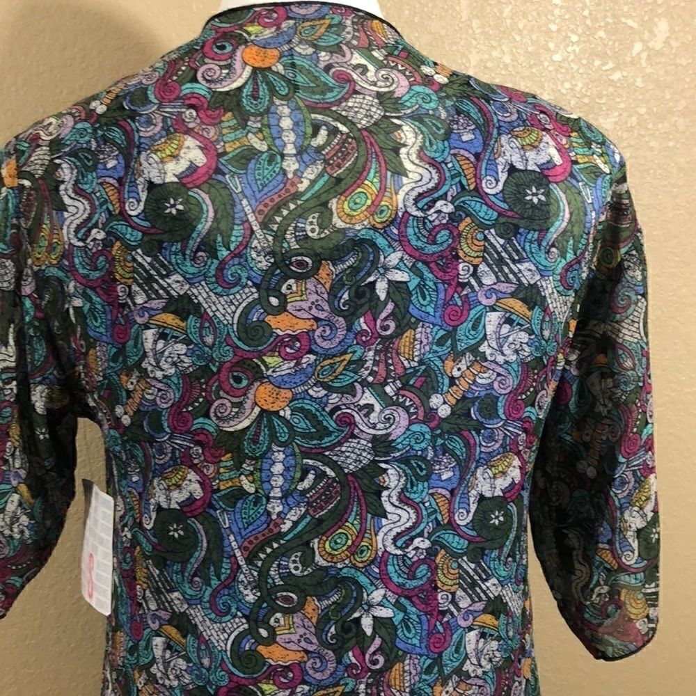 Lularoe green purple short sleeve open kimono - Picture 8 of 9
